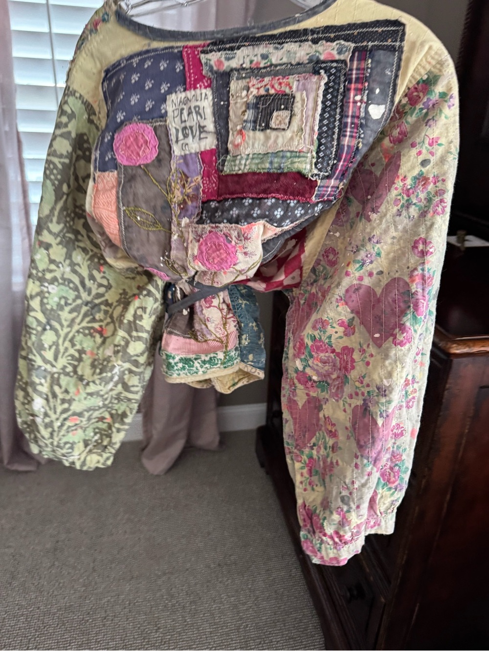 Magnolia Pearl Patchwork Quilted Bomber Jacket - Pink, Cream, Green